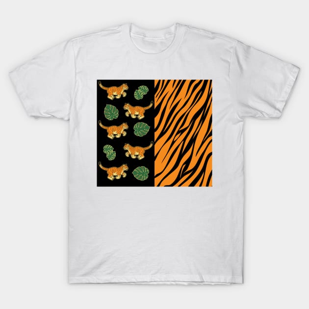 Tiger Stripes And Prowling Tiger Half And Half T-Shirt by 4U2NV-LDN